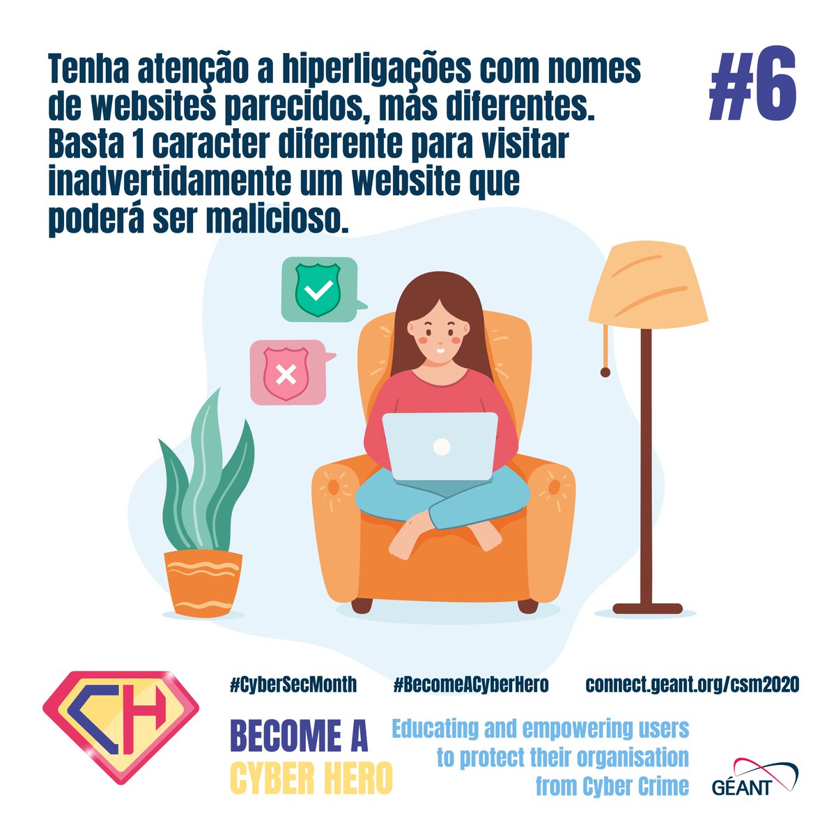 fccnpt's tweet photo. Em outubro, assinalamos o Mês Europeu da Cibersegurança, em conjunto com a @GEANTnews, partilhando alguns conselhos do nosso serviço de cibersegurança – o #RCTSCERT. Para saber mais, visite 👉https://t.co/TDrxpDaFd6 
#CyberSecMonth 
#BecomeACyberHero https://t.co/w1IzEjag7Q
