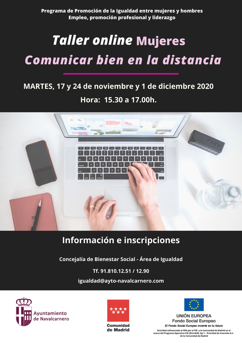 El Ayuntamiento ha organizado varios cursos destinados a mujeres, dentro del Programa de Promoción de la Igualdad entre Mujeres y Hombres. Ya está abierto el plazo de inscripción, en el área de Igualdad de la Concejalía de Bienestar Social o en el teléfono 91 810 12 51/ 90.