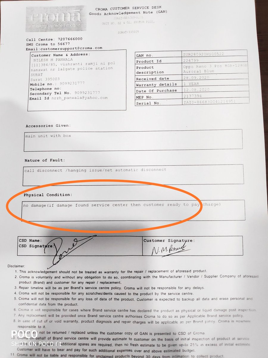 JackDan149489's tweet photo. @cromaretail one of the wrost company ever seen.I buy oppo reno3  pro &amp; it was was defected piece.even @oppomobileindia is not supporting..you both fooling people. Mr. Anil Gauda Surat Adajan Branch not entertaing properly. Selling detected piece @RNTata2000 did not expect. https://t.co/V8RObAQQVk