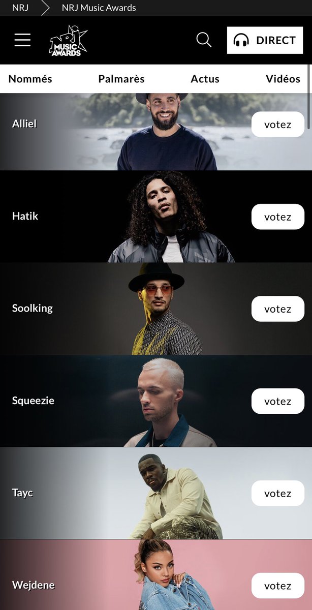 je suis nominé aux NRJ music awards 😳
c’est improbable mdr mais ça fait plaisir, allez voter ça se passe ici : nrj.fr/music-awards?c…