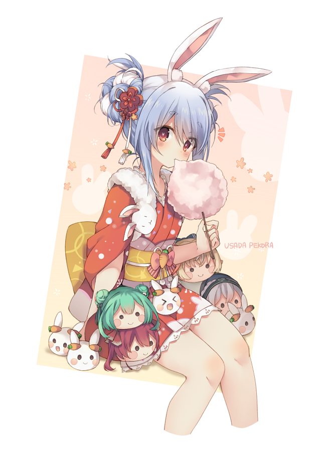 どんちゃん ,宝鐘マリン ,不知火フレア ,白銀ノエル ,潤羽るしあ ,兎田ぺこら 「#ぺこらーと 」|煉兎@skeb6件作業中のイラスト