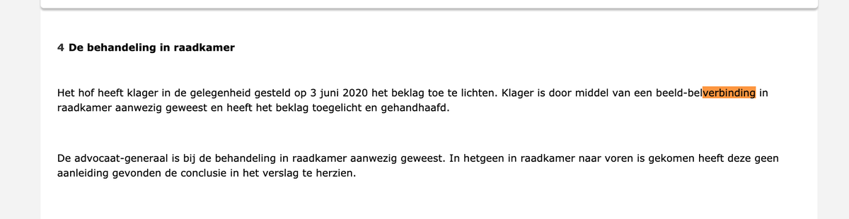 Opvallend is dat in andere Art 12 Sv procedures in dezelfde periode, het  @HofAmsterdam het bijvoorbeeld wel mogelijk gemaakt heeft voor klagers om gehoord te worden, in tegenstelling tot  @HofDenBosch in mijn Art 12 Sv procedure. https://uitspraken.rechtspraak.nl/inziendocument?id=ECLI:NL:GHAMS:2020:2514&showbutton=true&keyword=tegen+beslissing+niet+strafrechtelijk+vervolgen