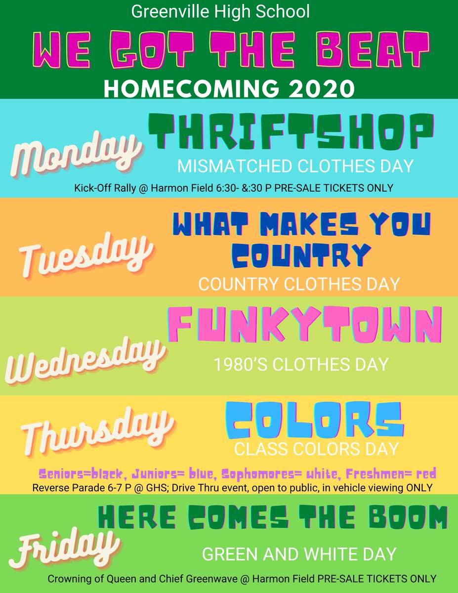 GreenWaveGHSSC's tweet photo. Here we go! In order to be counted as participating in dress up days, students must fill out the Form emailed each day by Mrs. Shaffer 📸 https://t.co/0GO7Vgap0t