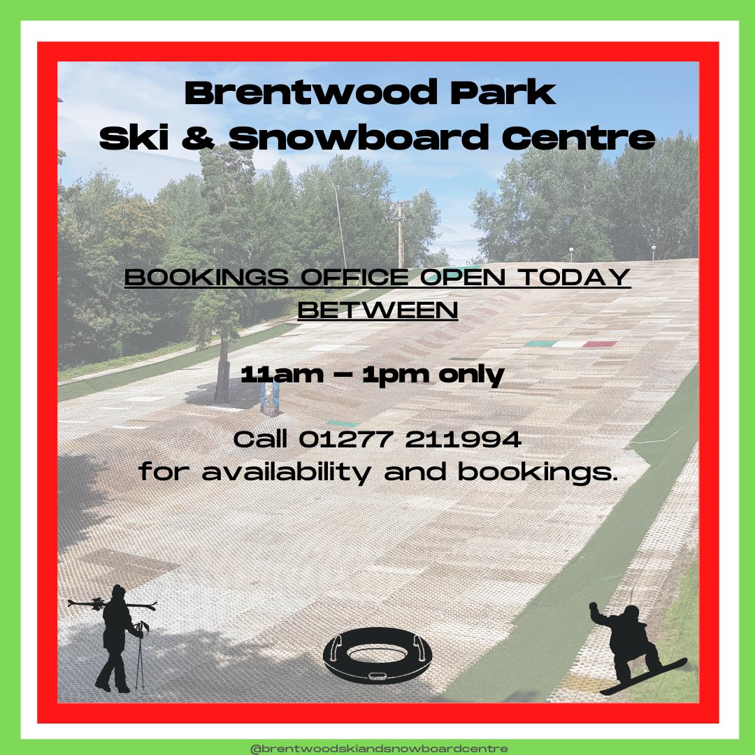 Our bookings office will be open between 11am - 1pm today.

Call 01277 211994

Pre-bookings only across all of our activities.