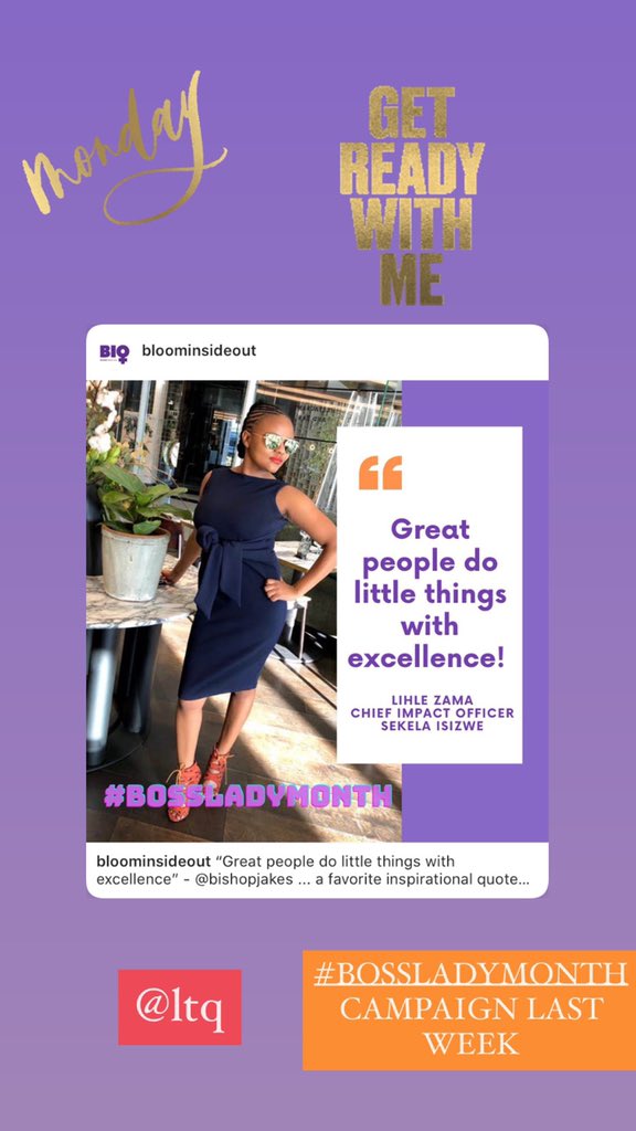 bloominsideout_'s tweet photo. Don’t miss today’s BOSS LADY guest
Thembelihle Zama is Chief Impact Officer for an NPO called Sekela Izwe. She has business interests in farming, mining and marketing communications.
.
DATE: Monday, 26th October
TIME: 15:00
INSTALIVE
.
Tell others about it 🎉👌🏾💃🏽
#MakeMondayCount https://t.co/fuMP0cOjUX