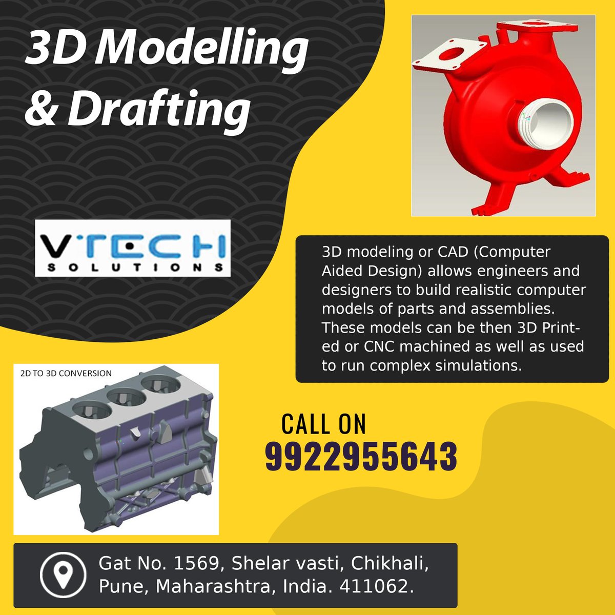 SolutionsVtech's tweet image. Vtech Solutions Is Capable To Provide Engineering 3D Modelling &amp;amp; Drafting Services.
For free Enquiry Call Us on 9922955643
info@vtechsolutionsindia.com
vtechsolutionsindia.com
Address:- Gat No-1569, Shelar Vasti, Dehu Alandi Road, Chikhali, Pune 411062.
#VtechSolutions #Pune