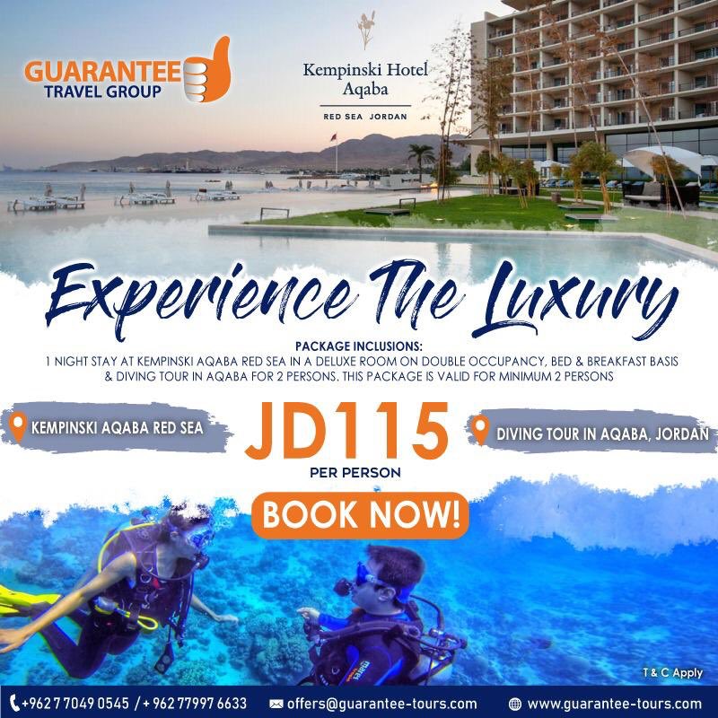 guaranteetours's tweet photo. Afford a night of luxury starting from JD105 per person on double occupancy😍
Call us now! 
+96265563363
+962770490545
+962779976633

T&amp;C Apply
*Offered rates are on per person per night (on Double Occupancy)
*Minimum 2 guests to avail the package

#GuaranteeTravel #Holidays https://t.co/41kCZe3mRP