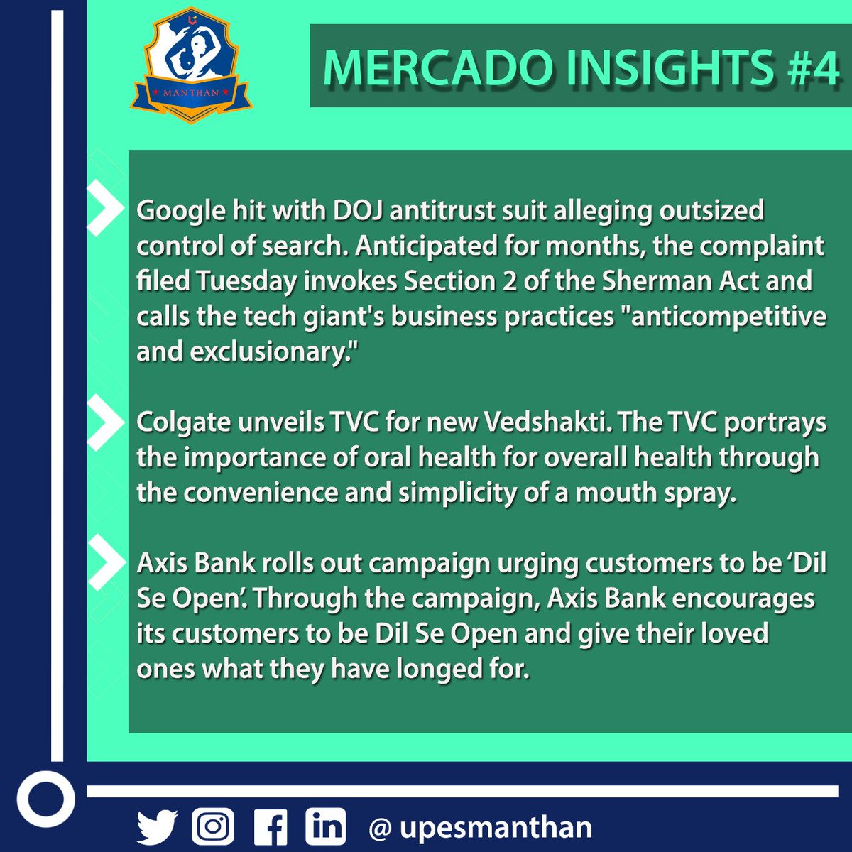 ManthanUpes's tweet photo. #MercadoInsights Presenting recent updates from last week!! 💁‍♀️
..

#latestnews #marketingdigital #marketingnews #linkedin #google #pepsico #reliance #godrej #knowledge #upesdehradun #manthan #manthancares https://t.co/1IFtQkSM6G