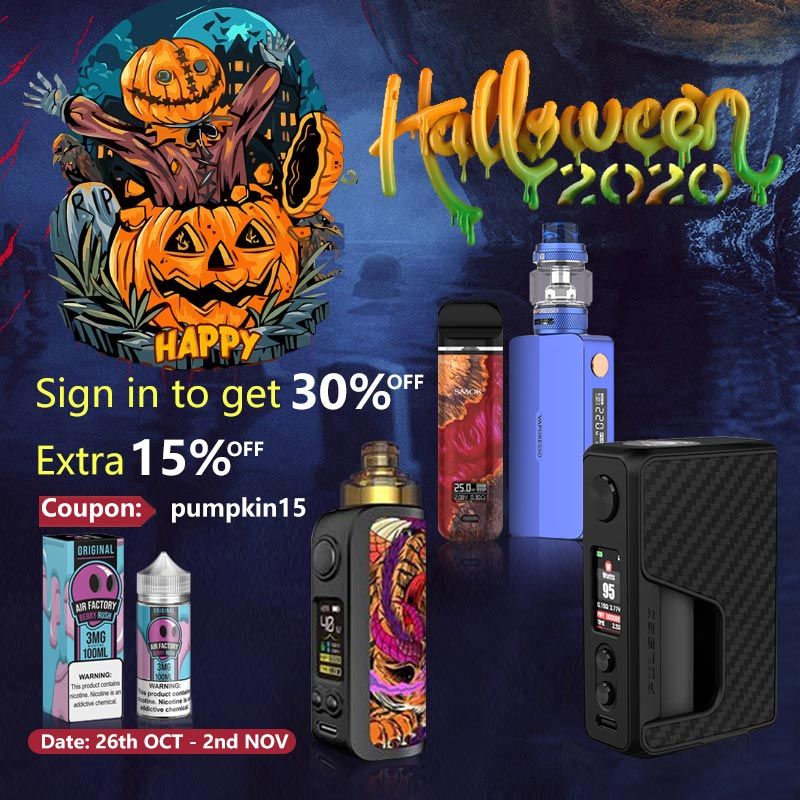 HealthCabin's tweet photo. 💥💥💥
4 Halloween Deals 2020 Begins⏰ ⏰ 
🔉 Sign in to get 30% OFF
🔉 Extra 15% OFF
🔉 Free Gifts for $25+ Orders
🔉 Giveaway – Free New Vapes for 20 Winners
🔉 Date: 26th OCT – 2nd NOV  
>>
Click for more details: 👇
https://t.co/SWG8zatgJL
>>
#halloweendeals #halloween #vape https://t.co/CMXhLuW6XF
