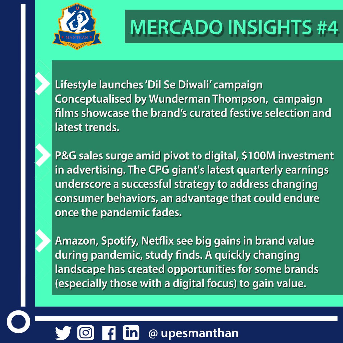 ManthanUpes's tweet photo. #MercadoInsights Presenting recent updates from last week!! 💁‍♀️
..

#latestnews #marketingdigital #marketingnews #linkedin #google #pepsico #reliance #godrej #knowledge #upesdehradun #manthan #manthancares https://t.co/1IFtQkSM6G