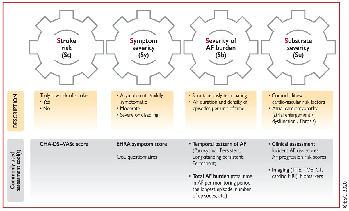 4/24I very much like the new 4S-AF scheme. Very elaborated way to characterize  #AFib with an individualized and systematic approach:Stroke risk: CHA2DS2-VAScSymptom severity:  #EHRA_ESC scoreSeverity of AF burden: temporal pattern & burdenSubstrate severity: clinics & imaging