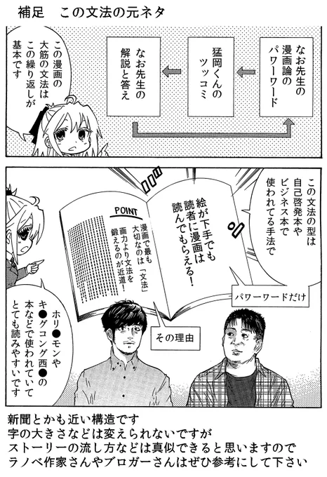 ネームの文法、補足説明 これは様々な媒体で使われている基本的な型で、とても読みやすい構造になってます 作家志望さんは憧れの作家さんの「文法」を上手く抜き出して参考にしてみてください 