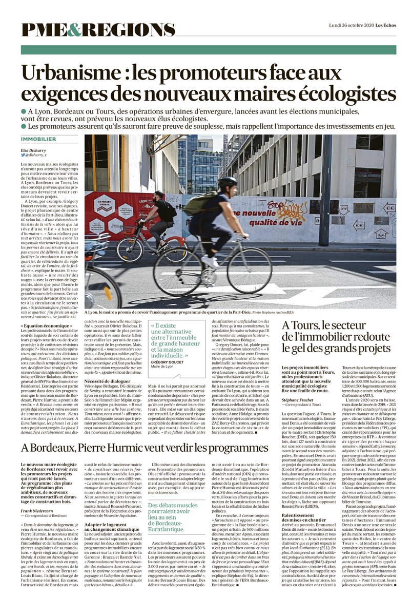 trackstoneio's tweet photo. #Immobilier #Urbanisme #Ecologie
Ça parle 🏙urbanisme et 🌳écologie en page 26 des Échos ce matin. 
Si vous voulez voir l'impact de l'arrivée des écologistes à Lyon, Bordeaux, Tours... c'est par là ! 
Au programme : végétalisation, résidentiel, bas carbone, etc. https://t.co/KugX9dn5ac