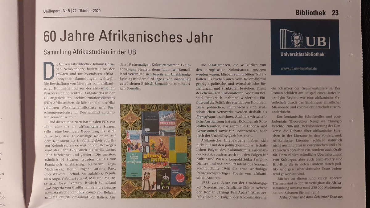 Beitrag des fachinformationsdienst #afrikastudien. Dank an @AishaEOthman und @ADouosson <a href="/goetheuni/">Goethe-Universität</a> #sammlungen #Afrikanistik