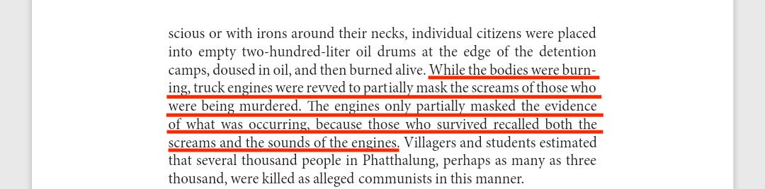 tw death , killing , violence , torturenow onto my actual analysis. the biggest thing making me think yuth is still alive is how silent it was when supoj went to look for himthe following excerpt from the book talks abt how the screams of victims were covered w revved engines