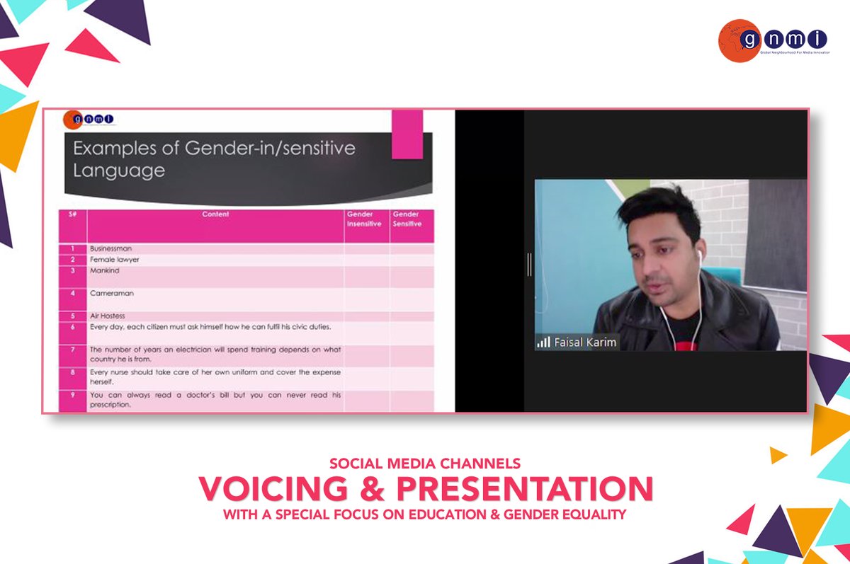 GnmIonline's tweet photo. #HappeningNow! Broadcast journalist and media trainer @faisalkarimlive is conducting online workshop on #GenderEqualityReporting at Sardar Bahadur Khan Women’s University w/ guest speaker @nadiamallick, former journalist Geo News.

#GlobalMILWeek https://t.co/lHSuhFhBr0