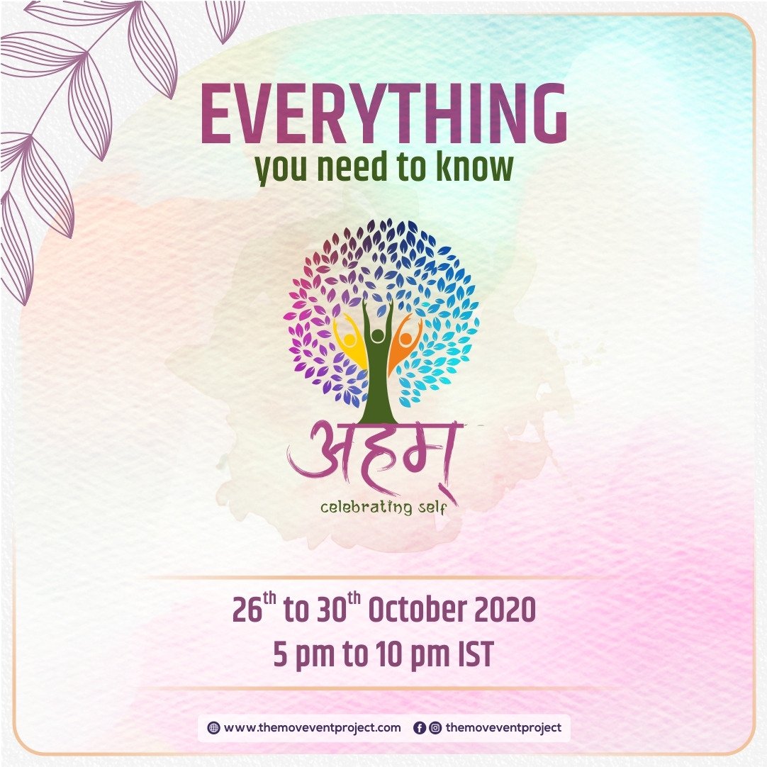 TheParulYadav's tweet photo. #TheMoveVentProject brings to you 'AHAM' a first of its kind digital #MentalHealthFestival hosted from 26th Oct - 30th Oct, to address the critical need of bringing mental health & wellness to the mainstream.
Tap here for details - https://t.co/MJynJ86Akp
#MentalHealthMonday https://t.co/jhRSMNFoQB