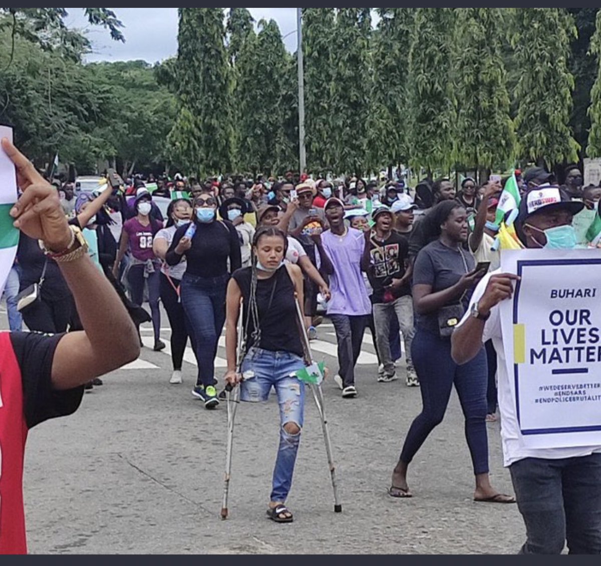 3. Msobiene  @Msobiene She was an inspiration during the  #EndSARS   protest. Big time inspiration. Even without two legs, she did not sit down at home and watch Nigerian police force treat citizens unjustly, she came out to lend her voice to the movement