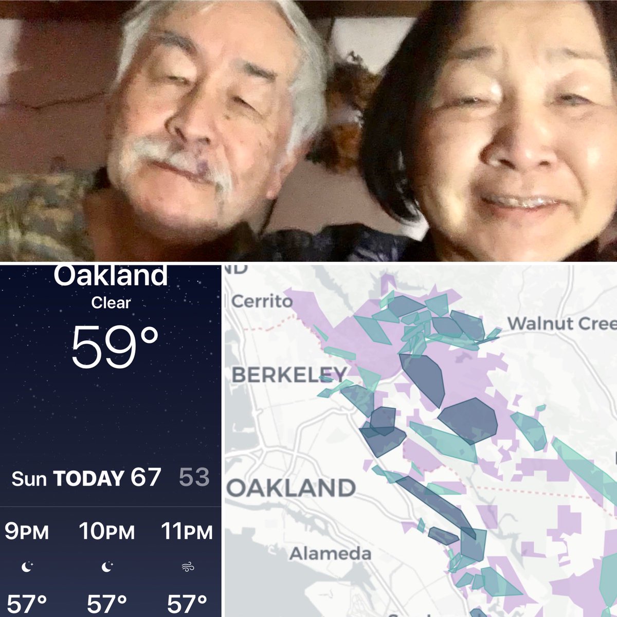 jeanquan's tweet photo. 1/2 Cuddled in bed w/extra comforter, tea & reading by #camplantern during #PGEshutoff to 1M #Californians tonight. #Winds up to 70mph expected.
๐Annoyed PGE turned off our lights at 8:36pm, #highwinds expected 11pm thru Monday Noon. more..
#BeSafeOakland,
#TakeCareofEachOther https://t.co/zDxqmHhKsW
