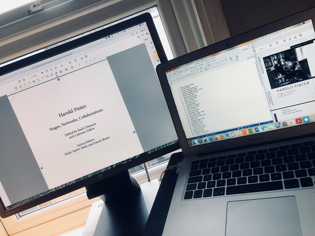 CDFallow's tweet photo. ‘Harold Pinter: Stages, Networks, Collaborations’ enters its own final stages! And of course is the product of many rewarding collaborations, not least with the teams @MethuenDrama @pinterlegacies and our awesome contributors #ProofingPrinter https://t.co/mC2DmO74D9