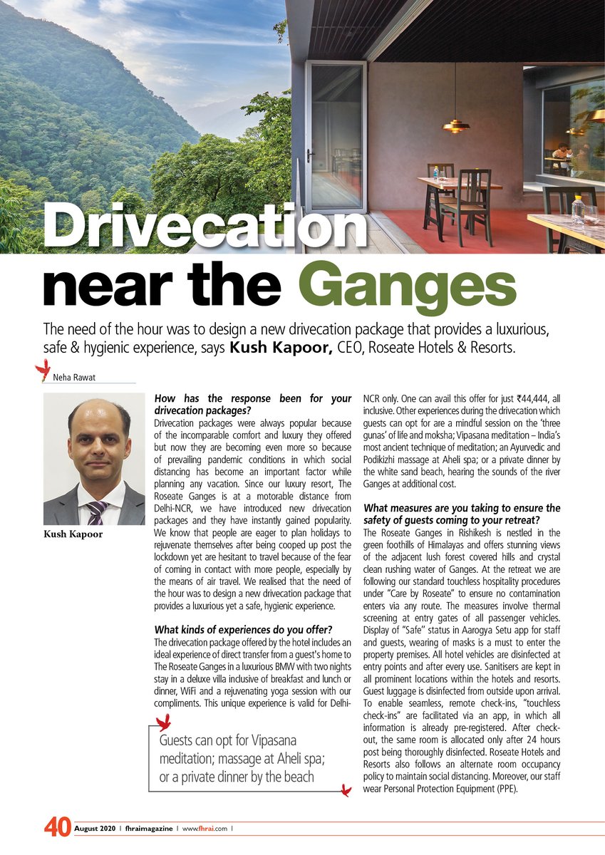 The need of the hour was to design a new drivecation package that provides a luxurious, safe &amp; hygienic experience, says Kush Kapoor, CEO, Roseate Hotels &amp; Resorts. 

#FHRAI