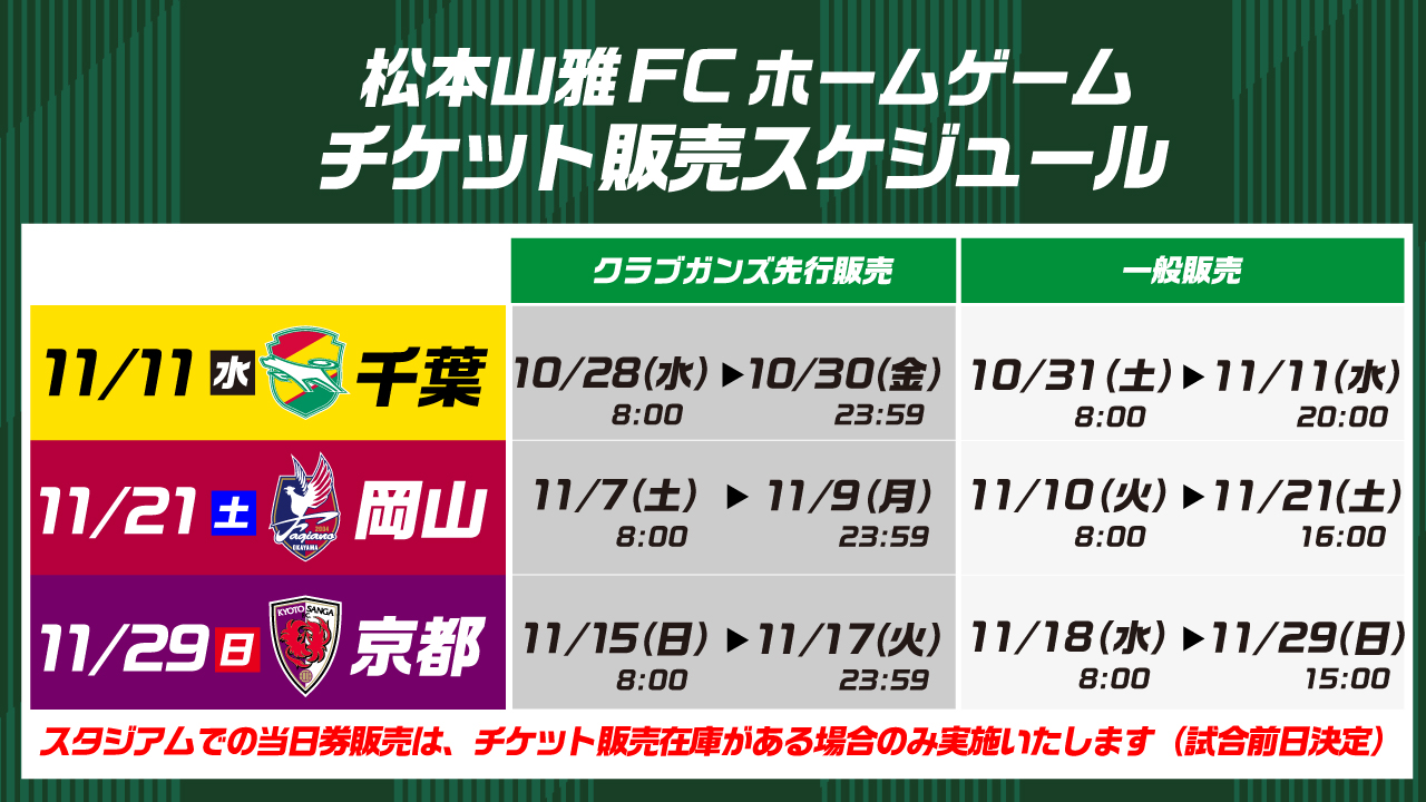 松本山雅fcオフィシャル チケット情報 販売スケジュール 11月11日からの3試合もアウェイ席を販売いたします Yamaga Jefunited Unity Fagiano Koho Sangafc T Co Qajrncrbfv T Co Wjvrz5iohv 松本山雅fcオフィシャル チケット情報 販売スケジュール 11月11日からの3試合もアウェイ席を販売いたします Yamaga Jefunited Unity Fagiano Koho Sangafc T Co Qajrncrbfv T Co Wjvrz5iohv