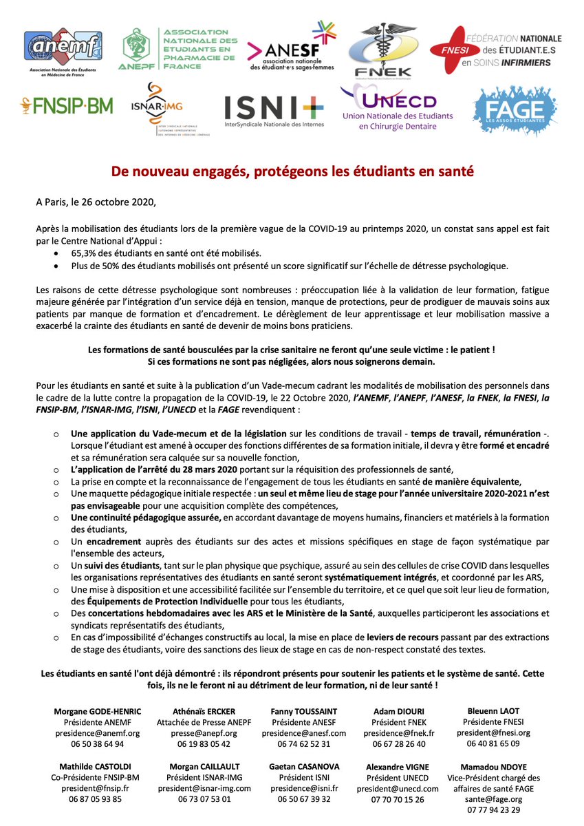 Pharma_ANEPF's tweet photo. LES ÉTUDIANTS EN SANTÉ S’ENGAGERONT À NOUVEAU POUR LA GESTION DE LA CRISE SANITAIRE, PROTÉGEONS LES ! 

Avec l’arrivée de la deuxième vague de la COVID-19, les étudiants en santé réaffirment leur volonté de soutenir le système de santé, mais pas sans garanties. 📣 https://t.co/JUQOK5GxrF