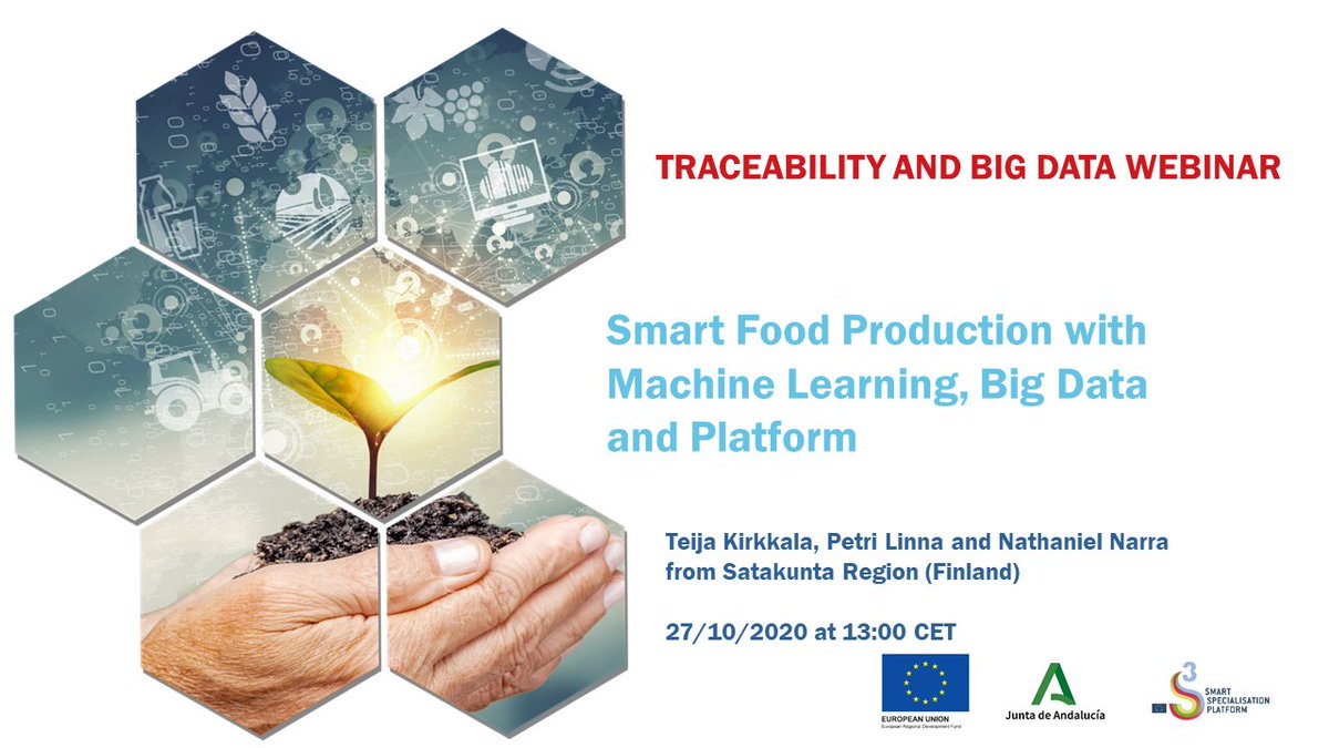DataAgriS3's tweet photo. Tomorrow, 27th of October at 13:00 CEST a new webinar promoted by the Traceability and Big Data Partnership will be celebrated. We will speak about the smart food production with machine learning, big data and platform.

Registration here ➡️ https://t.co/V1gS76n7HF https://t.co/BmNst4nFSU