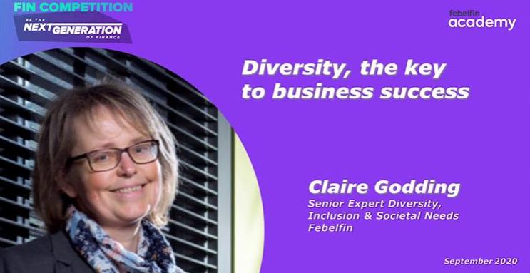 Febelfin's tweet photo. With the #NextGenerationofFinance campaign, 
@FebelfinAcademy introduce people to what is moving in the financial sector by bringing free webinars. In this video, 
 @ClaireGodding5 explains the importance of diversity: https://t.co/GasUvOu1SV #Diversity #financialsector https://t.co/kq6FwHKD8v