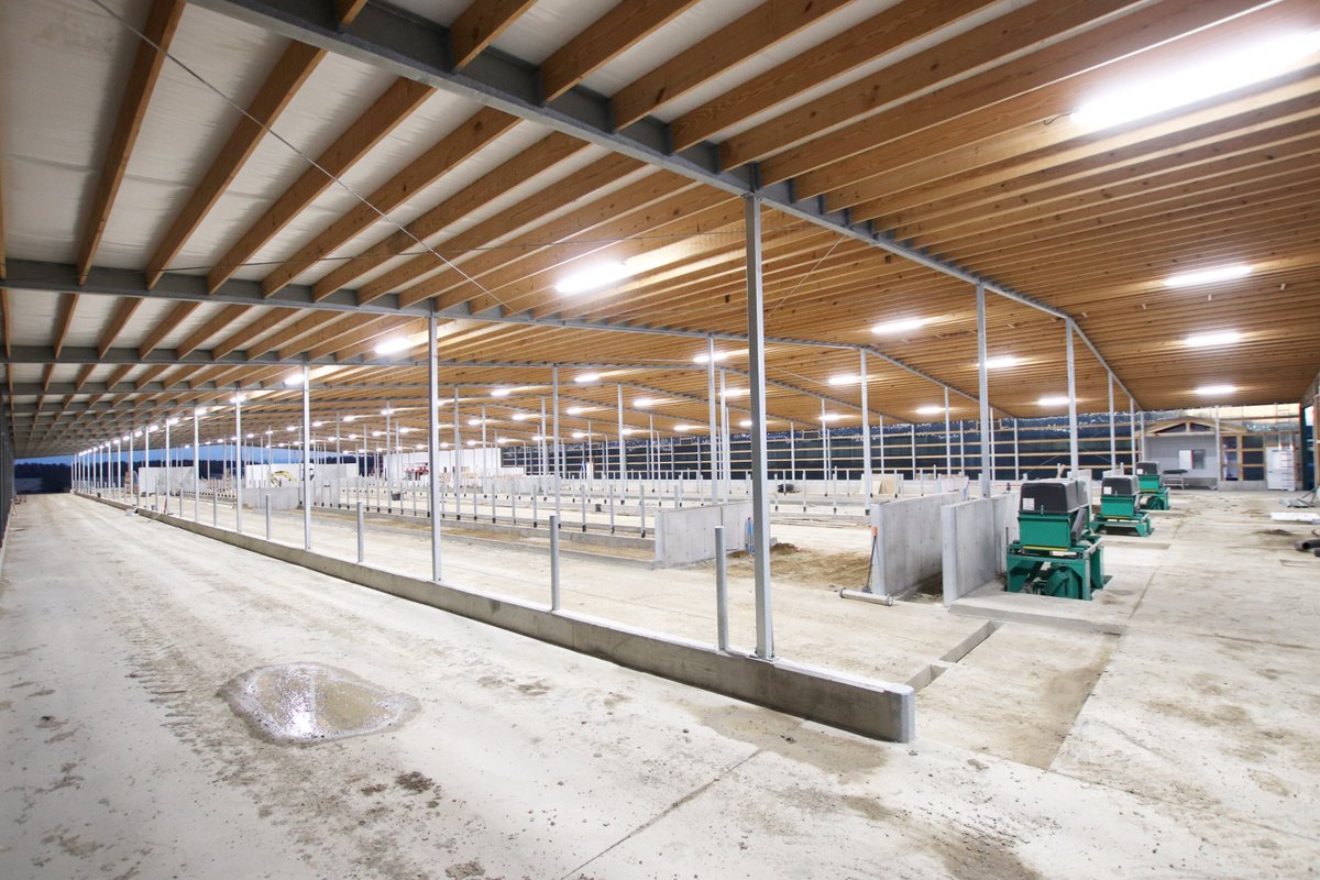 dairylanesystem's tweet photo. Tweet 2/2-Here's a progress update from the 5 x GEA R9500 robot project at A.H.E. Dairy Farm! The DLS tunnel and ridge fans and black polycarbonate side walls are now installed.

#DLSdairy #DLSrobotics #DLSstructure #dairyfarmers #dairyfarming #dairycows #dairy #agriculture #milk https://t.co/IfociF4JrM