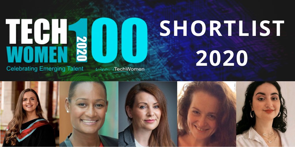 WeAreTechWomen's tweet photo. Well done Emma Martin @_emsmartin @bt_uk, Rashada Harry @rashadaharry @AWSLondon, Carolyn Ngiam @carolynngiam @BarclaysUK, Pola Goldberg Oppenheimer @ANMSAgroup @unibirmingham, Anastasia Perysinakis @APerysinakis @JLR_News for all being shortlisted for the #TechWomen100 awards!🎉 https://t.co/ph6MxQIyy8