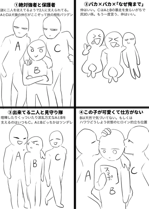 既出かもですが、個人的好きな3人組の関係性まとめました。みなさまどれが好きですか 
