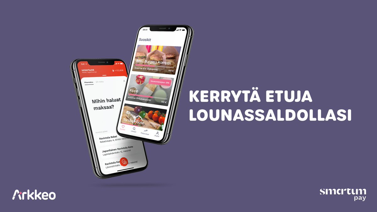 SmartumFi's tweet photo. Smartum ja Arkkeo löivät hynttyyt yhteen! 💪 Yhteistyön myötä voit nyt tienata bonuksia herkuttelemalla lounasedullasi ja maksamalla lounaasi SmartumPaylla! Näin se käy: https://t.co/v3PZJXrTWT #smartum #arkkeo #smartumpay https://t.co/ll1DZIyuKI