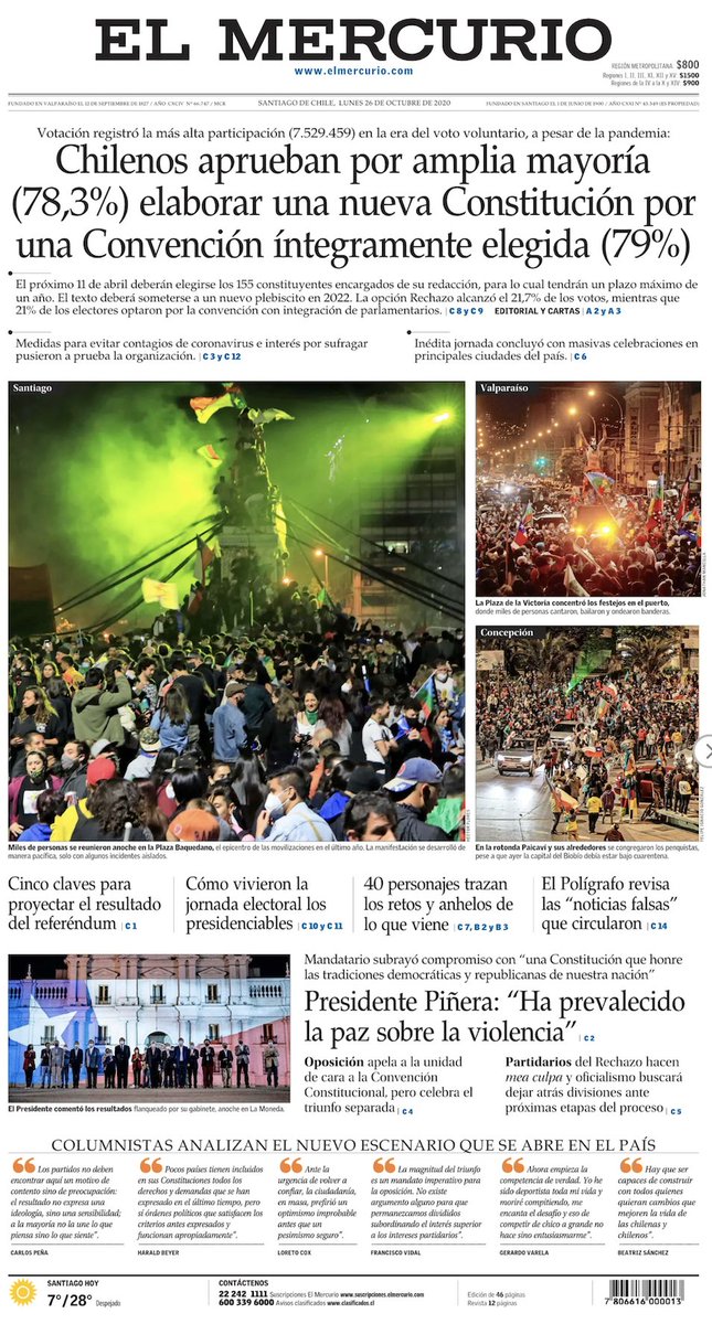 ojodelmedio's tweet photo. Así amanece la prensa chilena tras un día histórico.
Portadas de ElMer, LT, LUN y Publimetro. https://t.co/Bet06skd8n