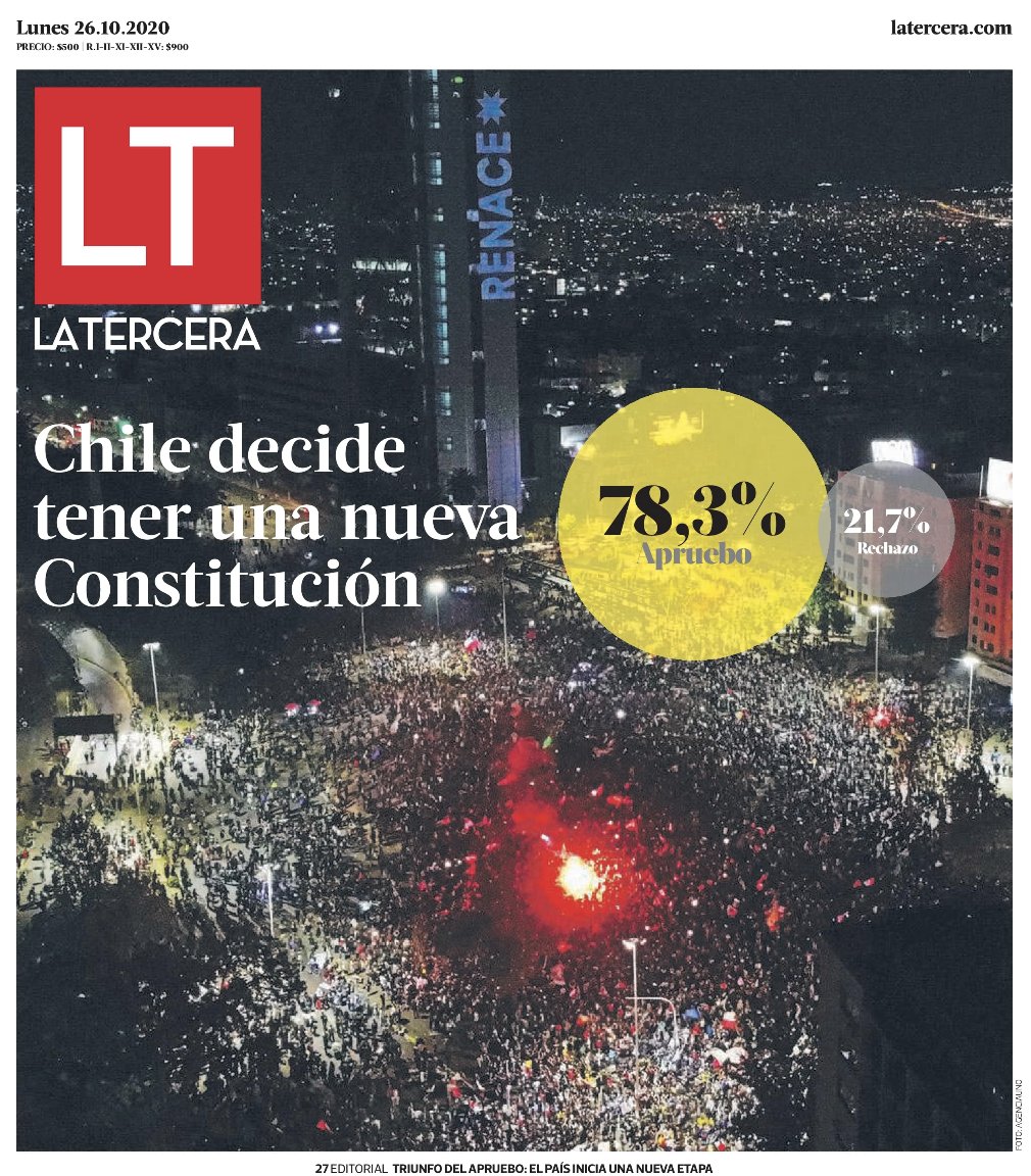 ojodelmedio's tweet photo. Así amanece la prensa chilena tras un día histórico.
Portadas de ElMer, LT, LUN y Publimetro. https://t.co/Bet06skd8n
