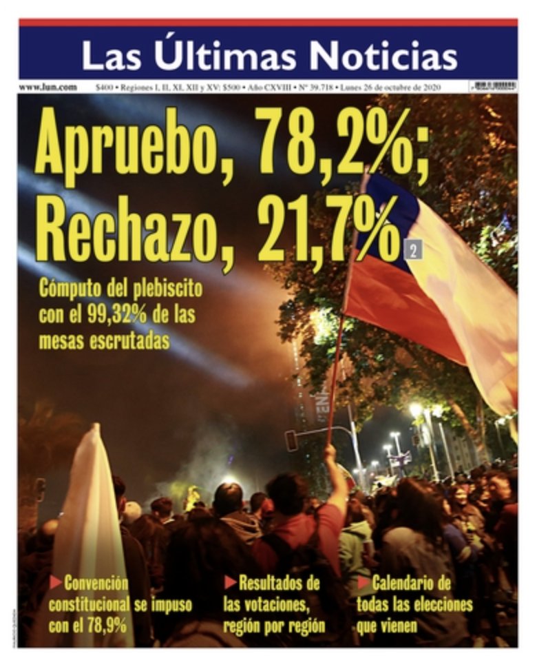 ojodelmedio's tweet photo. Así amanece la prensa chilena tras un día histórico.
Portadas de ElMer, LT, LUN y Publimetro. https://t.co/Bet06skd8n
