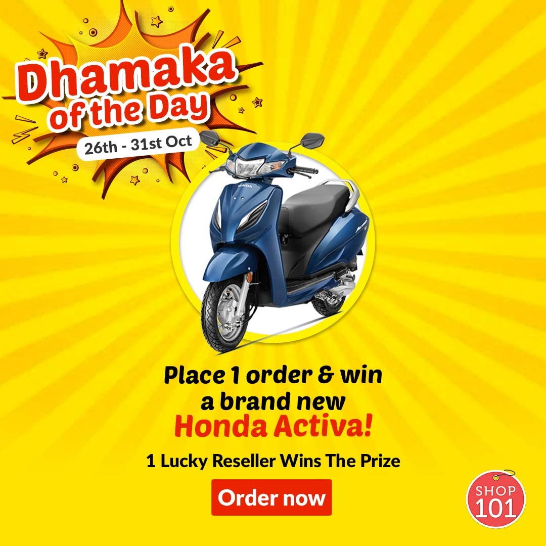 shop101's tweet photo. It's dhamaka time and we've got an offer for you 💥
- Download the #Shop101 App - https://t.co/OcLOoxZmWj
- Place an order for your customers
- And win a brand new Honda Activa

#offer #discount #giveaway #festiveseason #sale #festiveoffer #GiveawayAlert #ContestAlert #indiasale https://t.co/9WA1bGFLGQ
