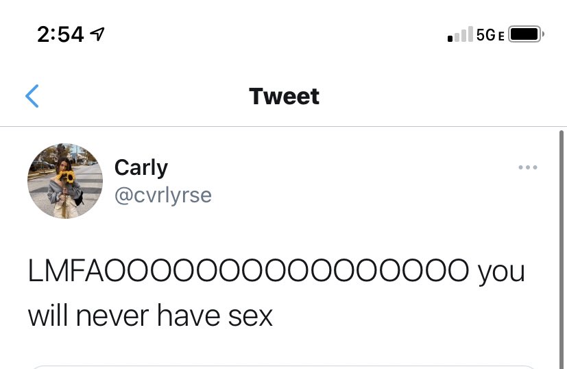 TW//sexual assault Carly, i will wish i had never had sex for the rest of my life, but that choice was taken from me. Irene, imagine immediately sexualizing someone on the internet bc of a tattoo. these are just two of the hundreds i got like this.