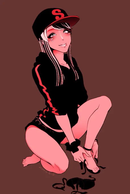 黒ギャル系女装子ちゃんを描きましたカラコンの瞳でジッと見つめられると吸い込まれちゃいそうですね 