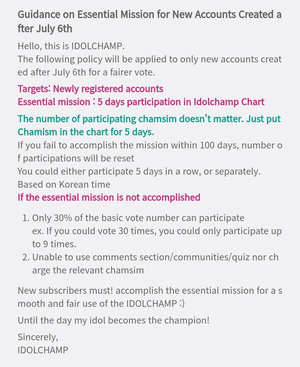 NOTEFor newly registered accounts, you have to complete a 5 days participation in the Idolchamp Chart. You cannot participate in quizzes (which helps you to earn hearts) if you have not completed this mission yet. You will get a notice if you go to the quiz section.