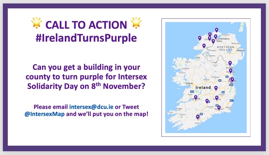 IntersexMap's tweet photo. OK - #IntersexAwarenessDay is finally here!!

And it's time to share our secret 😆...

IRELAND IS TURNING PURPLE !!!!

Our campaign #IrelandTurnsPurple has 34 buildings in #Ireland &amp; #NorthernIreland turning purple on Nov. 8th #IntersexSolidarityDay (1/3) https://t.co/p7FdDUNzZt