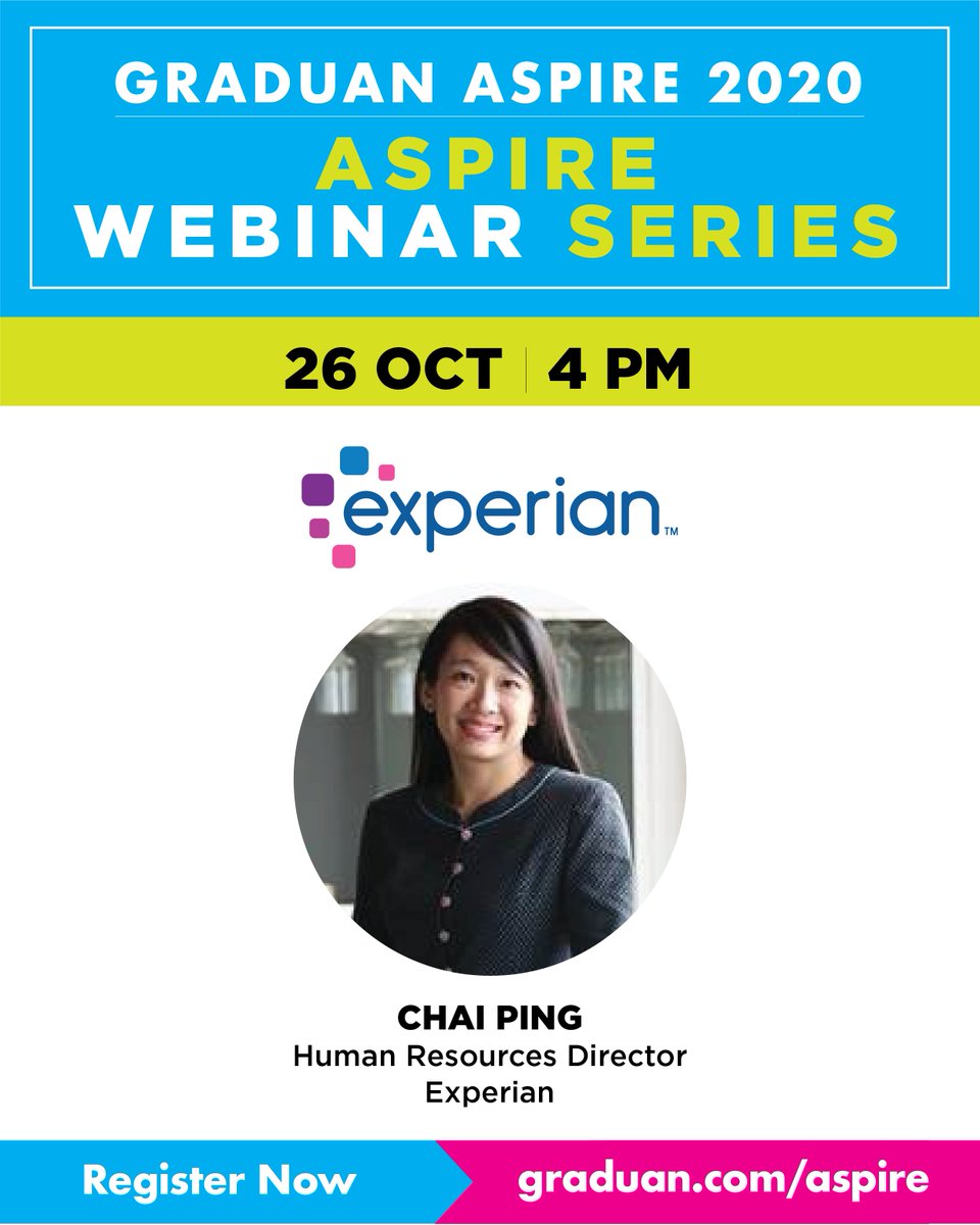 Graduan's tweet photo. [ASPIRE LIVE UPDATE]

Pros and Cons of A Virtual Career - Find out more in ASPIRE's Webinar Series!

Featuring leaders from AXA Affin General, Citi Malaysia, Experian and TDCX.

#ASPIREVirtual
#JobsChangeLives
#ASPIRE2020
#GRADUANASPIRE https://t.co/kUbQig0Rzx