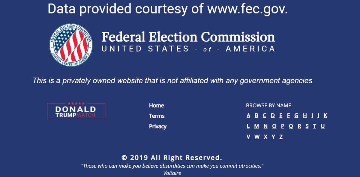 In case you weren't aware of it, this website is using data from the FEC to track donations to the @realDonaldTrump campaign. Down to the dollar, & with multiple donations connected to your name & physical address. Prepare to defend yourself & remain vigilant.