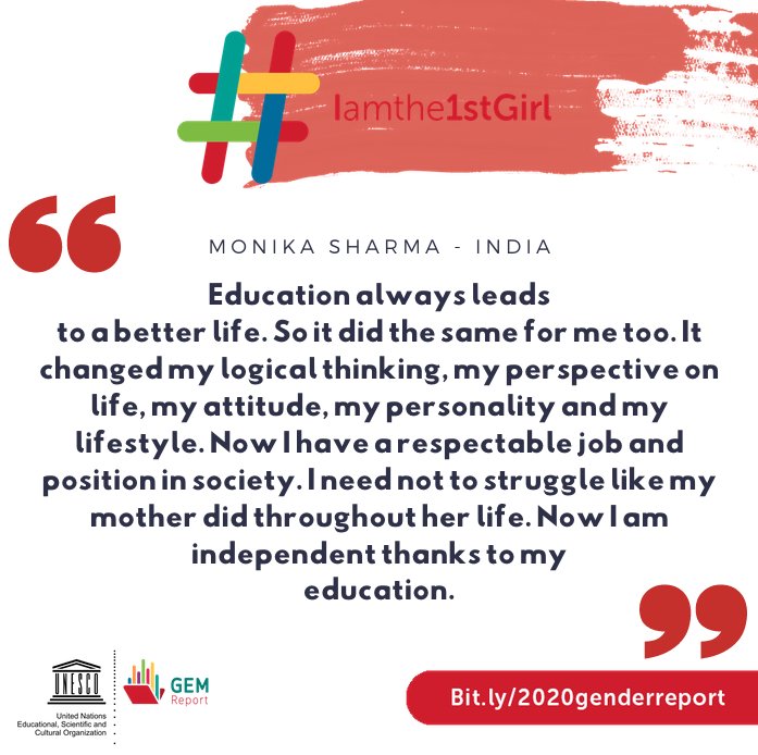 I really enjoyed reading the GEM report and learning about the women who became the first in their families to graduate. As an educator I hope to build a world where there are no more firsts. #Iamthe1stgirl #equalclassroom