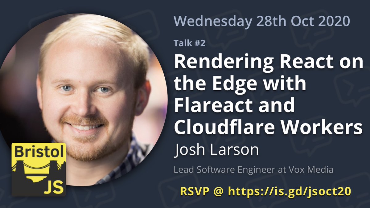 📅 This week - 28th Oct 17:30 GMT

📣 Rendering <a href="/reactjs/">React</a> on the Edge Flareact &amp; <a href="/cloudflare/">Cloudflare</a> Workers

👨‍💻 by <a href="/jplhomer/">Josh Larson</a> - Lead Engineer <a href="/voxproduct/">Vox Media Product</a>

🎟 RSVP free @ techtalks.io/events/october… 

#javascript #reactjs #FrontEnd #React #js #techtalks #Cloudflare #Serverless <a href="/cloudflaredev/">Cloudflare Developers</a>