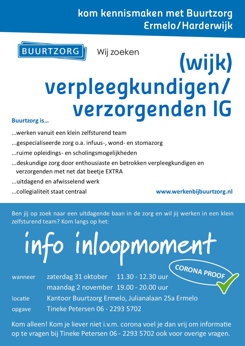 #vacature #Buurtzorg #Ermelo #Harderwijk #wijkverpleegkundige #verpleegkundige #verzorgende #komkennismaken werkenbijbuurtzorg.nl