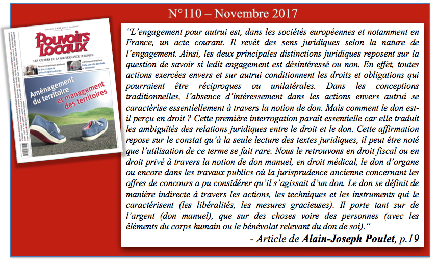 PouvoirsLocaux's tweet photo. ✒️#Extraitdelecture #PouvoirsLocaux n°110 – 2017. Article de Alain-Joseph Poulet „Le don, un acte philanthropique au service des territoires"
#rétrospective #Philanthropie #Territoire #Don
📚→ La collection sur->: https://t.co/iAITHxjamc
@PhilandCol @NaimaMoutchou @sarahelhairy https://t.co/cw2WdxzwGg