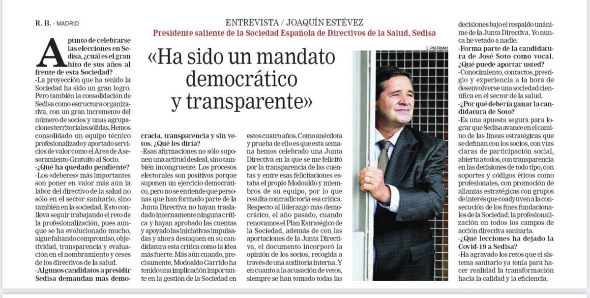 El #compromiso del actual Presidente de <a href="/SEDISA_NET/">SEDISA</a> no termina aquí, sino que muestra su férrea voluntad de seguir trabajando por nuestra sociedad al incorporarse a la Candidatura #SotoSedisa con el firme objetivo de seguir haciendo crecer la sociedad y a los directivos