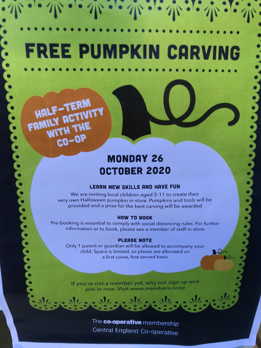 Getting ready for today’s ‘Socially Distanced’ Pumpkin carving event at our <a href="/mycoopfood/">Central Co-op Food</a> Long Street store in Atherstone. Only a few places left if you are in the area, call in and book your place 🎃#LetsCooperate #SpookyHalfTermFun