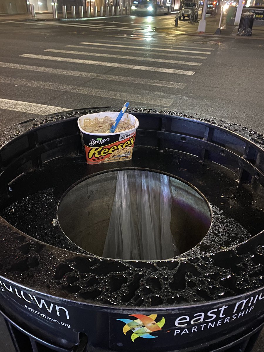 If anyone wants some Reese's ice cream, there's a partially eaten box on a trash can at the Northeast corner of 59th & Lex